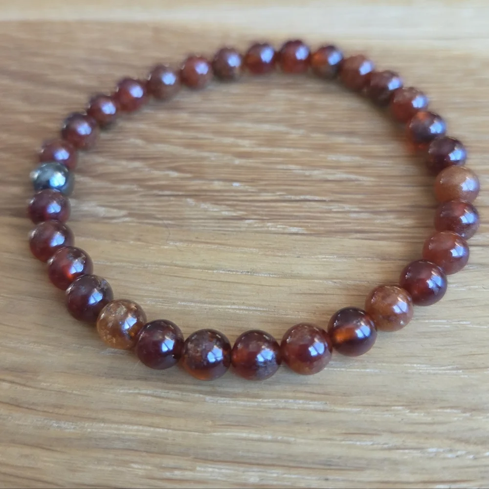 Hessonite Garnet Beaded Stretch Bracelet | Handmade | Orange